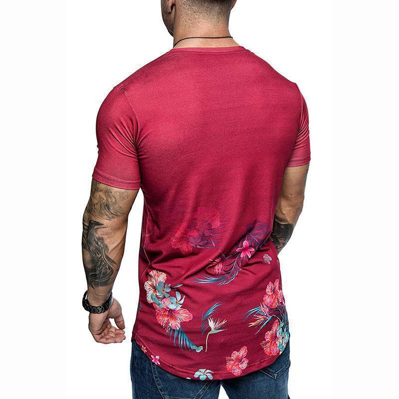 Summer Men Slim Fit Flower Print Shirt Short Sleeve